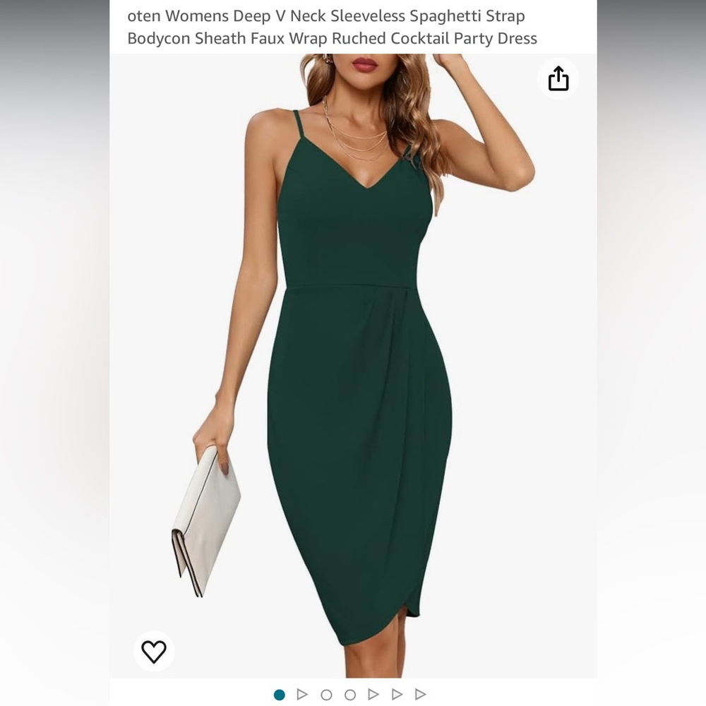 V-neck, faux wrap column dress - Deep Green, Large, New